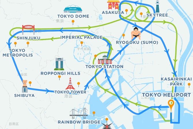 【30mins 5pax】Tokyo Central Sunset & City Lights Cruising Flgiht - Meeting and End Points